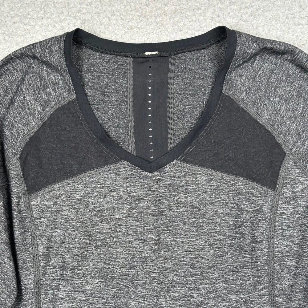 Lululemon Pace Pusher Top Women's 6 Heathered Black Mesh Long Sleeve Running